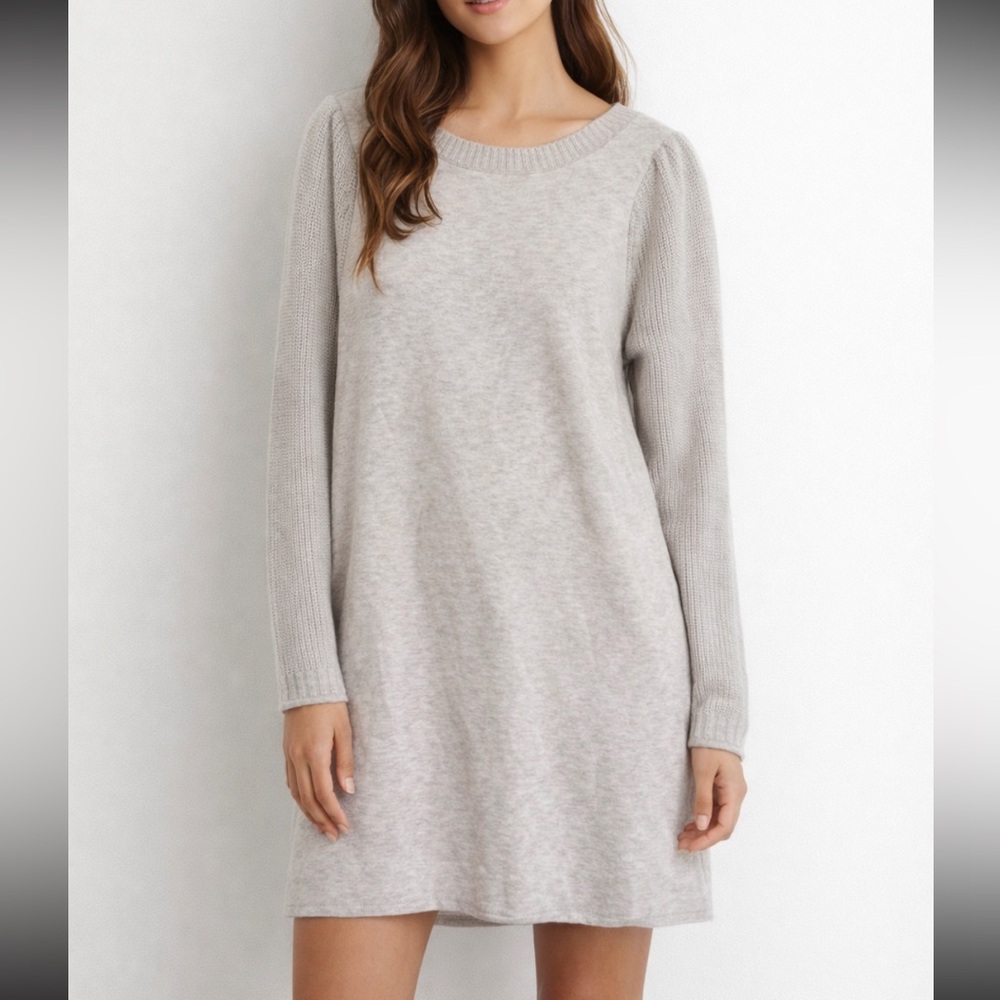 Anthropologie Splendid Cream Gray Long Sleeve Sweater Dress Medium M Knit Sleeve